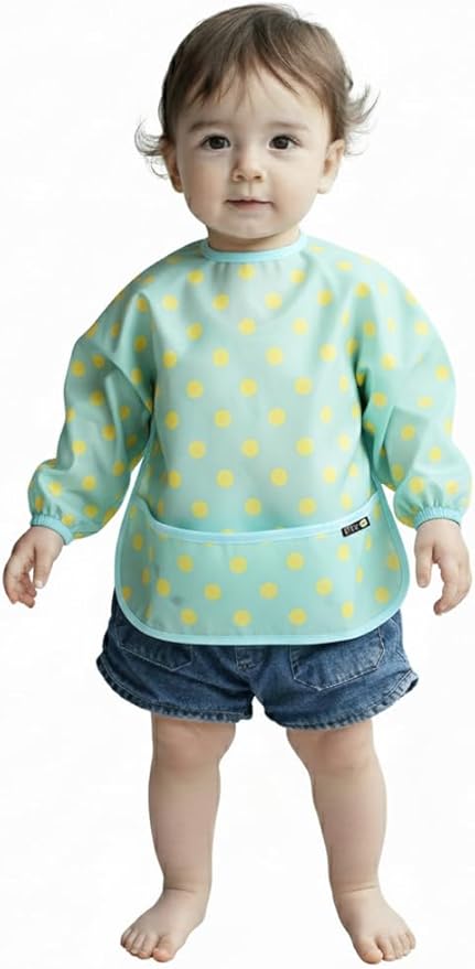 Plie Long Sleeve Waterproof Bib for Toddlers – Soft Feeding Smock for Baby Mealtime, Self-Feeding, BPA-Free, Easy Clean