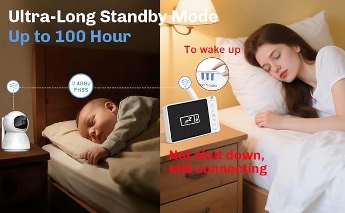5" Video Baby Monitor with Camera and Audio, No WiFi No App, 720P HD Secure Connection, 1000ft Range, Night Vision, Temp & Feeding Alarm, 355° PTZ