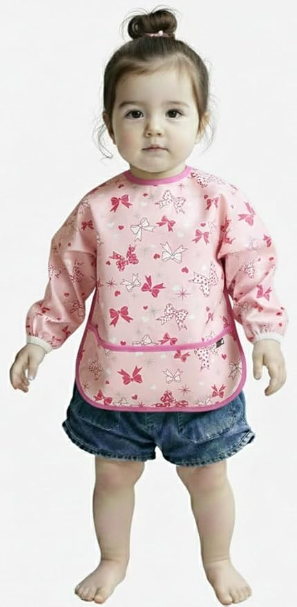 Plie Long Sleeve Waterproof Bib for Toddlers – Soft Feeding Smock for Baby Mealtime, Self-Feeding, BPA-Free, Easy Clean
