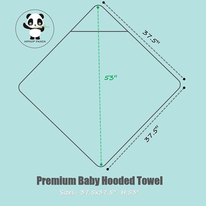 HIPHOP PANDA Hooded Towel - Rayon Made from Bamboo, Bath Towel with Bear Ears for Newborn, Babie, Toddler, Infant - Absorbent Large Baby Towel - Dinosaur, 37.5 x 37.5 Inch