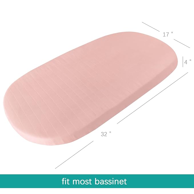 Muslin Bassinet Sheets for Boys and Girls 2 Pack, Ultra Soft Muslin Fitted Baby Bassinet Sheet for Standard Bassinet Mattress or Cradle (16''×32''/17"x32"/20''x33''), Grey & Pink