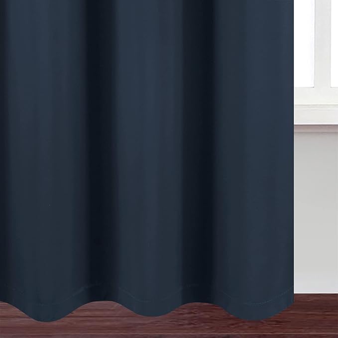 LEMOMO 100% Blackout Curtains 40 x 84 Inch/Navy Blue Curtains 2 Panels with Black Lining Room Darkening Thermal Insulated Bedroom Curtains