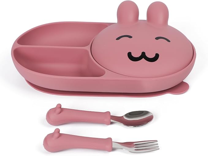 Silicone Baby Plate,Toddler plates,Self-feeding of infants after weaning, 100% Food Grade Silicone, BPA Free, Baby Dinnerware, Baby Plates With Suction, Divided Plate for Babies (pink)