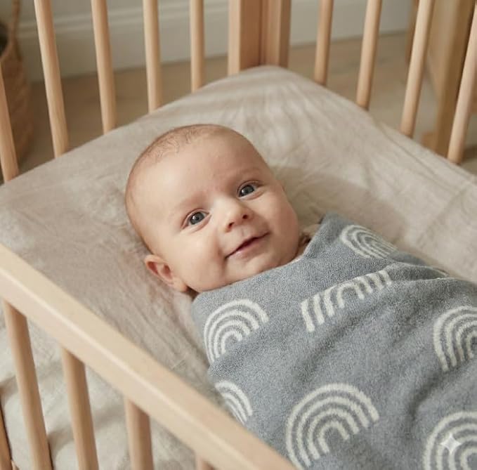 Gender Neutral Receiving Blanket 100% Cotton Buttery Soft Cozy Receiving Swaddle Crib Stroller Blanket for Shower Gift Registry for Newborns, Infants, Toddlers (Rainbow - Grey)