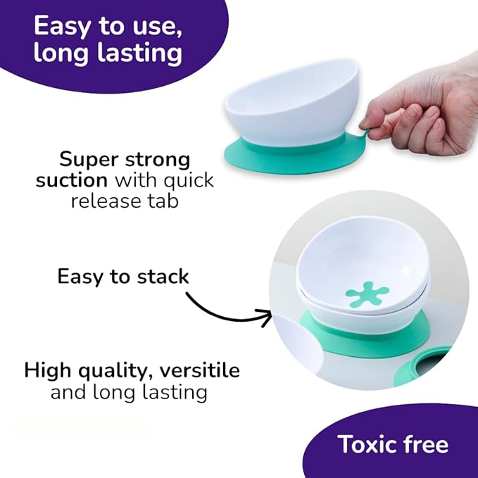 doddl Toddler and Baby Suction Bowl, Ergonomic Toddler Dishes for Self Feeding, 1-3 Year Olds, Dishwasher Safe, BPA Free (Fresh Green)