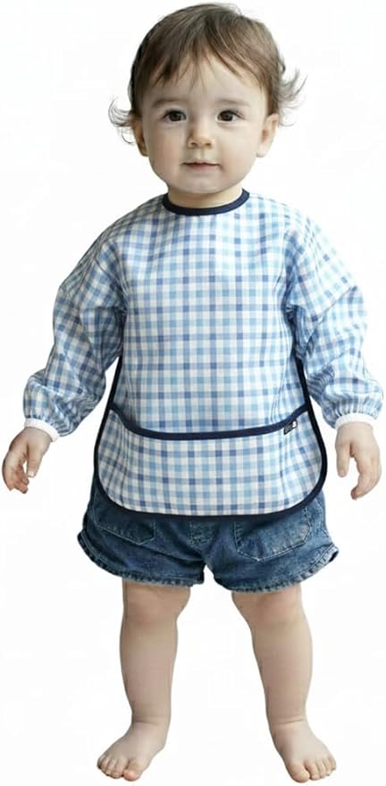 Plie Long Sleeve Waterproof Bib for Toddlers – Soft Feeding Smock for Baby Mealtime, Self-Feeding, BPA-Free, Easy Clean