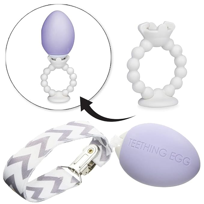The Teething Egg and Grippie Ring - Baby Development Toys, Teether for 3, 4, 6, 12 Up to 18 Months Old Boy or Girl, Sensory Toys, A Baby Registry Must Have, Lavender