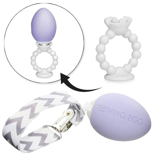 The Teething Egg and Grippie Ring - Baby Development Toys, Teether for 3, 4, 6, 12 Up to 18 Months Old Boy or Girl, Sensory Toys, A Baby Registry Must Have, Lavender