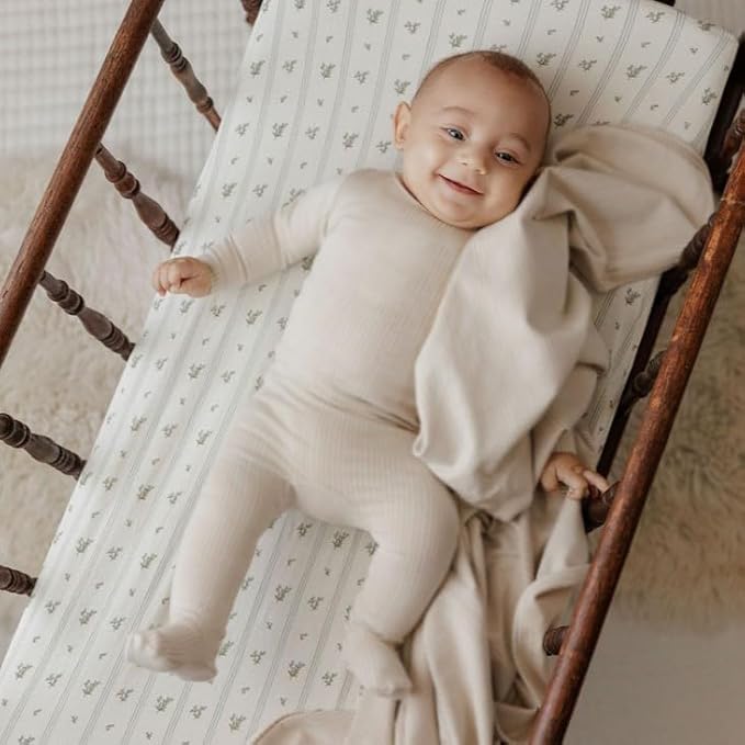 Ely’s & Co. Changing Pad Cover | Cradle Sheets, 2 Pack Diaper Changing Table Sheets for Baby Boys, 100% Jersey Knit Cotton, 32”x16”x5” Blue Linear Berry Leaf Collection