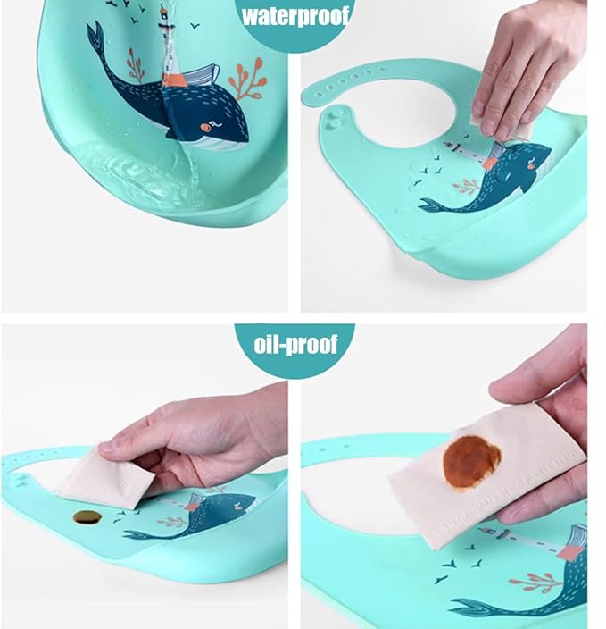 YINGJEE Baby Silicone Feeding Bibs, 3pcs Adjustable Waterproof Bibs for Feeding