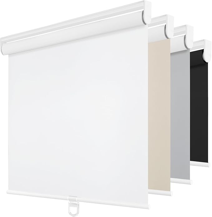 ChrisDowa Cordless Blackout Roller Shades for Windows, Thermal Insulated UV Protection Pull Down Shades, Total Blackout Window Blinds for Home, Office, Bedroom, Door (38" W x 72" H, White)