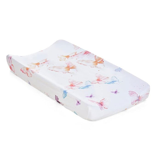 Oilo Changing Pad Cover, Breathable Turkish Cotton Fitted Jersey, 300 Thread Count, Machine Washable, Fits Standard Changing Pads (32" x 16"), Girl, Boy, & Neutral Nursery Design, Butterfly