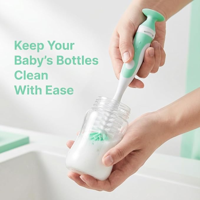 Ariseno 5-in-1 Baby Bottle Brush Set, Bottle Brush for Baby, Bottle Cleaner Brush Set, Including Nylon and Silicone Bottle Brush, Bottle Cap Brush, Straw Brush, Nipple Brush, BPA-Free (Green)