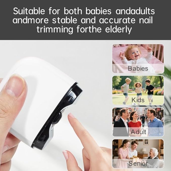 Electric Nail Clipper – 3-Speed Rechargeable Nail Trimmer with LED Light, Quiet Motor & Nail Debris Collector – Safe Automatic Fingernail & Toenail Cutter for Babies, Kids & Seniors