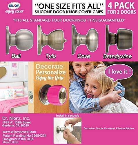 Enjoy Cover New Silicone Door knob Grips Maximum Grip Nonslip Arthritis & Senior Living Aids Grippy Easy Open Fits All Door Knob Universal Size 4 Pack