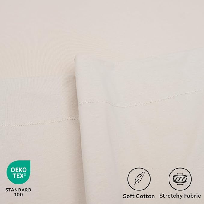 100% Cotton Fitted Sheet Only - Deep Pocket up to 16inch - All-Around Elastic - T-Shirt Fabric Jersey Knit - Extra Soft - Easy Fit - All Season - Comfy (Beige, Queen)
