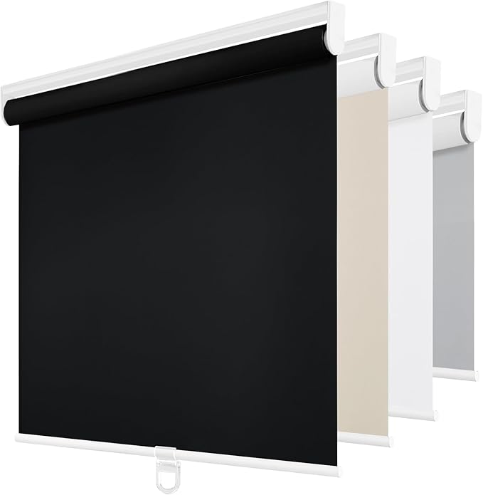 ChrisDowa Cordless Blackout Roller Shades for Windows, Thermal Insulated UV Protection Pull Down Shades, Total Blackout Window Blinds for Home, Office, Bedroom, Door (23" W x 72" H, Black)