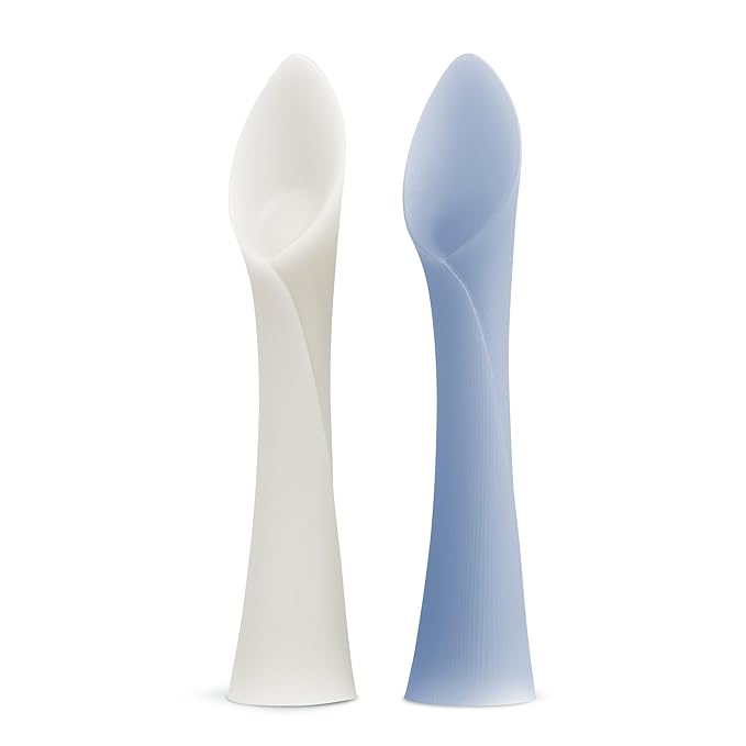 Olababy 100% Silicone Soft-Tip Training Spoon for Baby Led Weaning 2pack (Pearl/Blueberry)