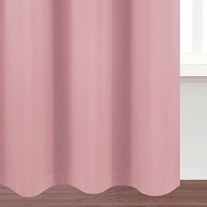 LEMOMO 100% Blackout Pink Curtains with Black Lining/52 x 84 Inch/Set of 2 Panels Thermal Insulated Room Darkening Curtains for Bedroom