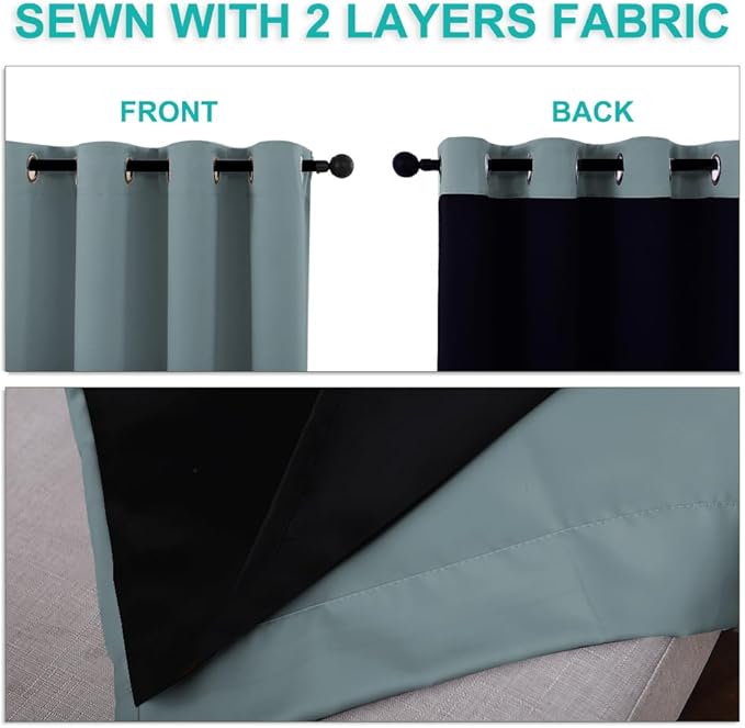 NICETOWN 100% Blackout Curtains for Shift Workers, Laundry Room Decor Window Treatment Drapes, Thermal Insulated Energy Smart Draperies for Villa, Hall and Studio, Stormy Sea, Set of 2, 52" W x 95" L