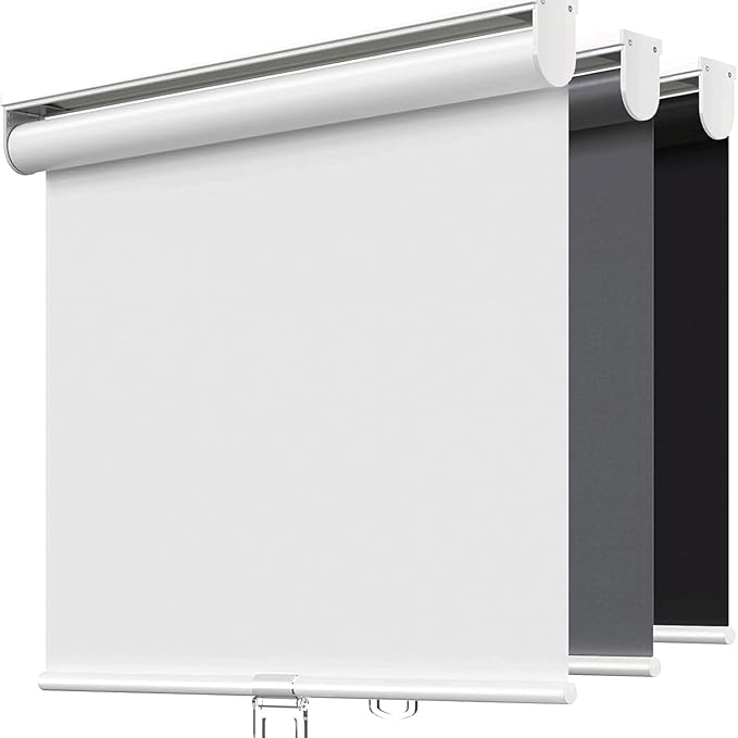 Cordless Roller Shades Blackout Blinds for Windows Room Darkening Rolled Up Shades with Spring System, UV Protection Window Shades Door Blinds for Home and Office,Bedroom (White, 23" W x 72" H)
