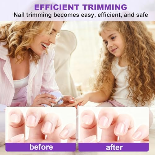 Electric Nail Clipper, 2 in 1 Electric Nail Clippers for Seniors and Adults, Baby Automatic Nail Clipper with Polishing, Light & Storage, Smart Nail Clipper 2-Speed for Fingernail (Pink)