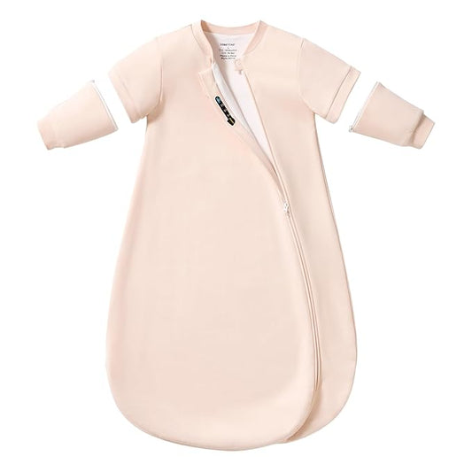 Baby Sleep Sack 3–6 Months, Cotton Sleep Sack with Detachable Long Sleeves, 1.0 TOG Wearable Blanket for Cooler Nights, 2-Way Zipper Toddler Sleeping Sack with Temperature Strip, Pink