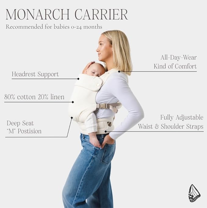 Mabē Monarch Ergonomic Baby Carrier – Premium Cotton Soft Structured Newborn to Toddler Carrier with Hip-Healthy Design, 3 Carry Positions (7-35lbs), Lightweight & Breathable, (Ebony)