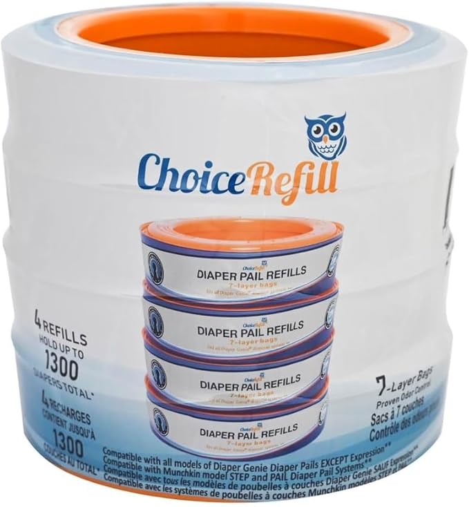 ChoiceRefill Compatible with Diaper Genie Pails, 4-Pack, 1300count
