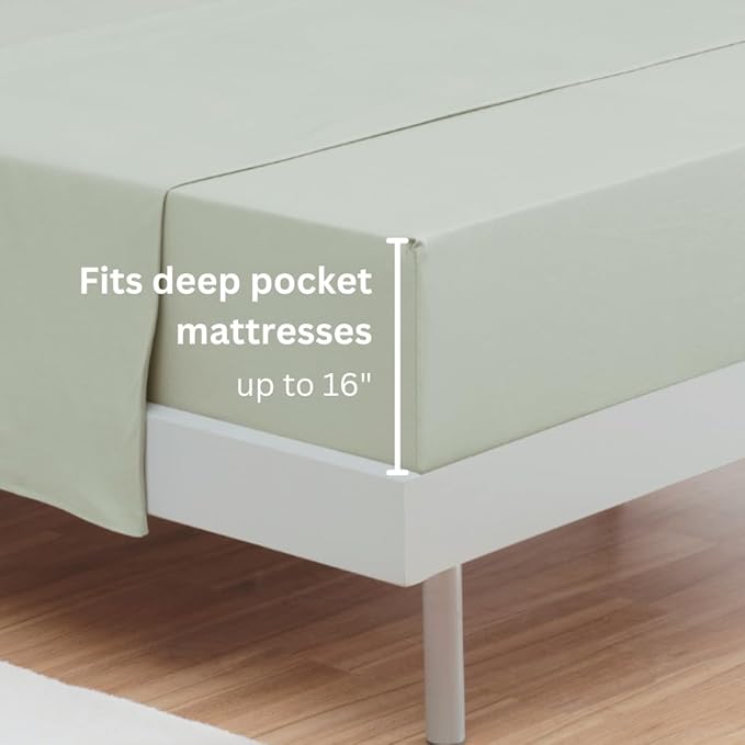 100% Cotton Bed Sheet Set with Deep Pocket - T-Shirt Fabric Jersey Knit - Extra Soft - Easy Fit - 4 Piece Set with Pillowcases - All Season - Comfy – 4 pcs (Mineral Green, King)