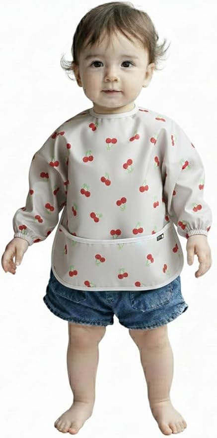 Plie Long Sleeve Waterproof Bib for Toddlers – Soft Feeding Smock for Baby Mealtime, Self-Feeding, BPA-Free, Easy Clean