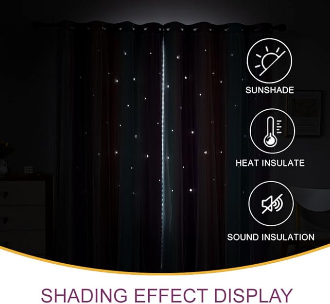 Star Girl and Kids Curtains for Bedroom Rainbow Ombre Double Layer Cute Shot Nursery Darkening Grommet Princess Room Décor 2 Panels Living Room Window Curtain (Pink Purple52W x 72L