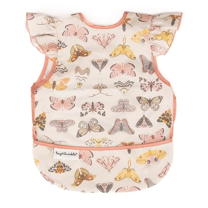 Tiny Twinkle Mess Proof Baby Bib for Girls | Waterproof Toddler Bib for Eating | Baby Apron for Feeding | Machine Washable | Perfect Shower Gift (Flutter, 2-4Y)