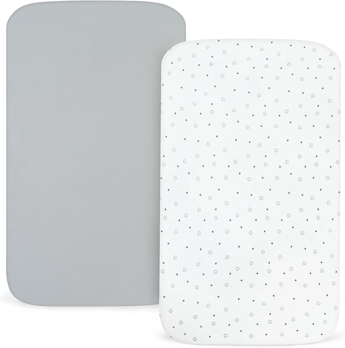 Bassinet Sheets Compatible with AMKE 3 in 1 (35" x 21"), Besrey, Miliard, GoFirst, Li’l Pengyu, Foalom, YADAQE, Baby Joy, TCBunny, yamesmile Bassinet, Ultra Soft & Super Stretchy, Grey & White Star