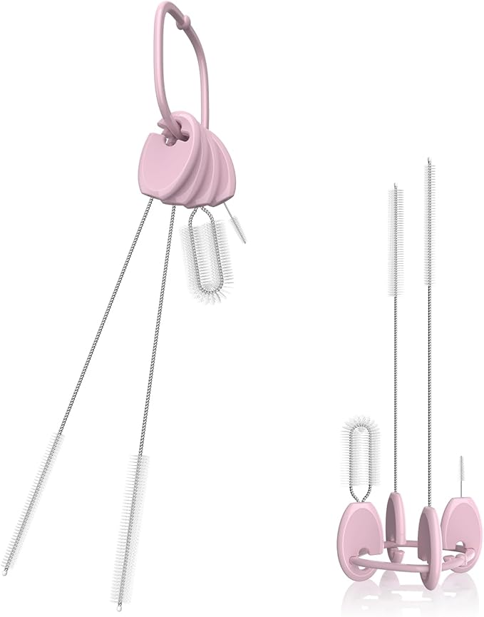 VOGOGE Straw Brush Set, 4 Piece Cleaner Kit with Standable Key Ring for Reusable Straws, Tumblers & Water Bottles – Designed for Kids & Adults, Pink