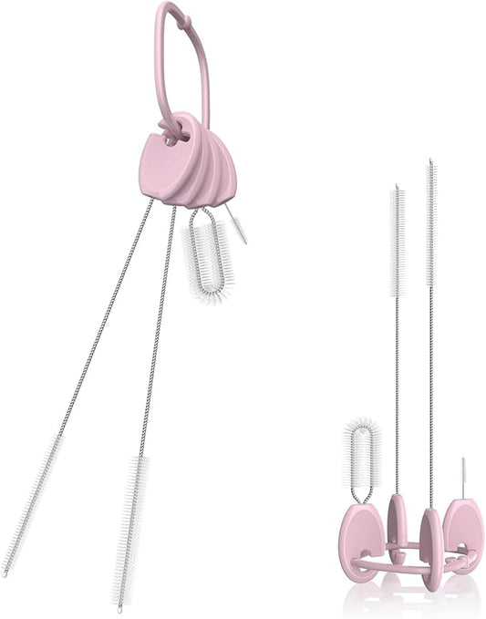 VOGOGE Straw Brush Set, 4 Piece Cleaner Kit with Standable Key Ring for Reusable Straws, Tumblers & Water Bottles – Designed for Kids & Adults, Pink