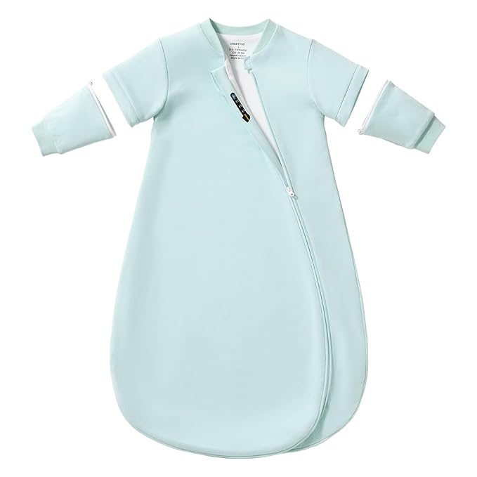 Baby Sleep Sack 18–24 Months, Cotton Sleep Sack with Detachable Long Sleeves, 1.0 TOG Wearable Blanket for Cooler Nights, 2-Way Zipper Toddler Sleeping Sack with Temperature Strip, Sage