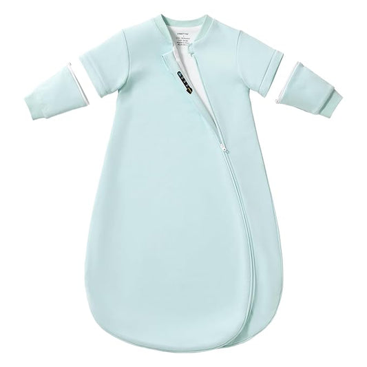 Baby Sleep Sack 6–12 Months, Cotton Sleep Sack with Detachable Long Sleeves, 1.0 TOG Wearable Blanket for Cooler Nights, 2-Way Zipper Toddler Sleeping Sack with Temperature Strip, Sage