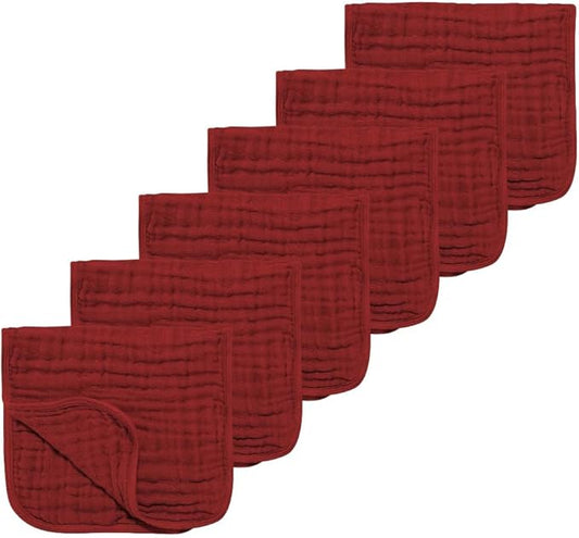 TDHD Muslin Solid Burp Cloths 100% Cotton Large 18''x10'' Extra Soft and Absorbent Multifunctional 6 Pack Baby Burping Cloth for Unisex Boys Girls (Red)