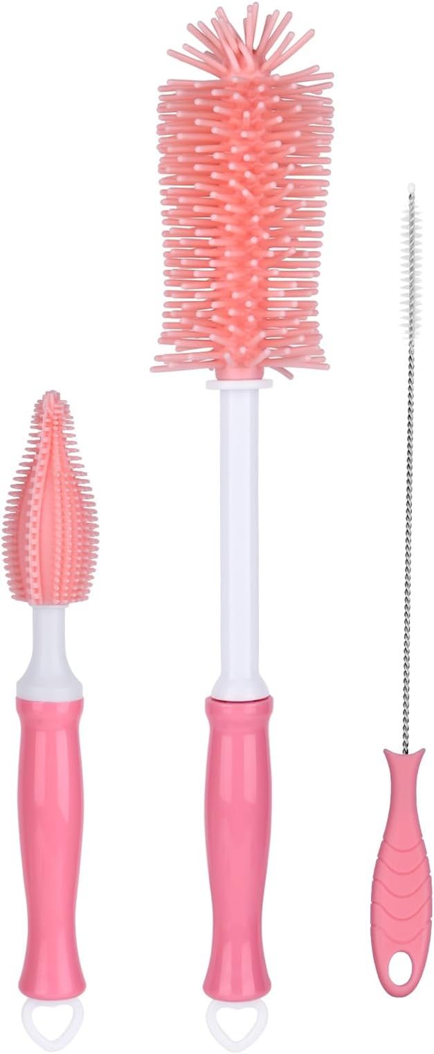 GUARDIX Silicone Bottle Cleaning Brush,Baby Travel Essential Bottle Brush Set, 3 in 1 Silicone Brush, Nipple Brush, Straw Brush