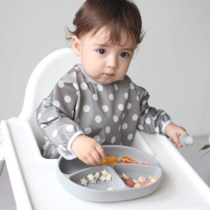 Plie Long Sleeve Waterproof Bib for Toddlers – Soft Feeding Smock for Baby Mealtime, Self-Feeding, BPA-Free, Easy Clean