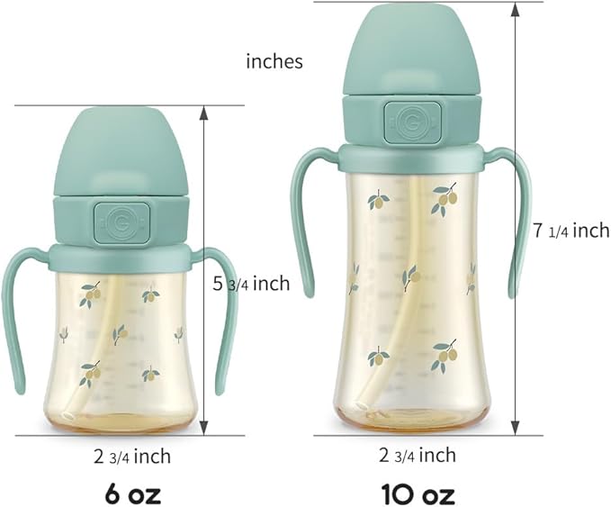 GROSMIMI Flip Top Spill Proof Sippy Cup, PPSU, BPA Free, 10 oz, Stage 2 Straw for Toddlers (Olive)