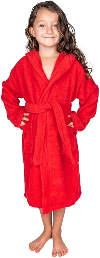 BAGNO MILANO Kids Organic Turkish Cotton Hooded Beach Cover-Up Towel, GOTS Certified, for Boys and Girls (Red, 6-8 Years)