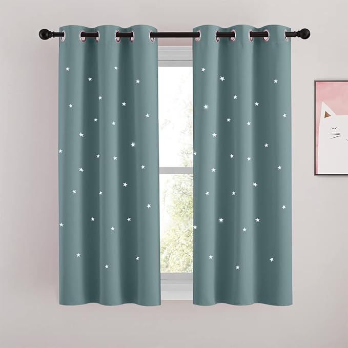 NICETOWN Greyish Blue Star Blackout Curtains for Kid's Bedroom, Grommet Thermal Insulated Room Darkening Nursery Curtains for Living Room/Thanksgiving, (34 x 54 Inch, Set of 2 Panels)