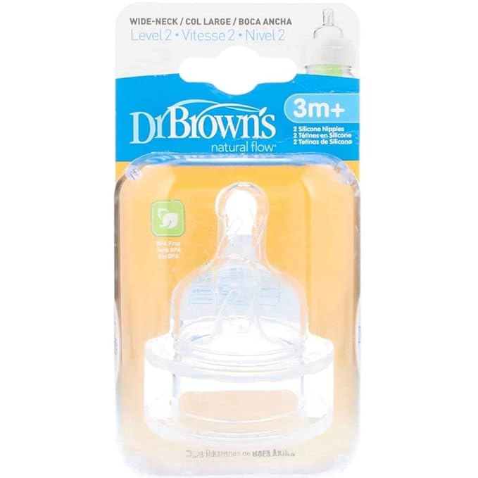 Dr. Brown's Original Wide-Neck Nipple, Level 2 (3m+), 2-Pack