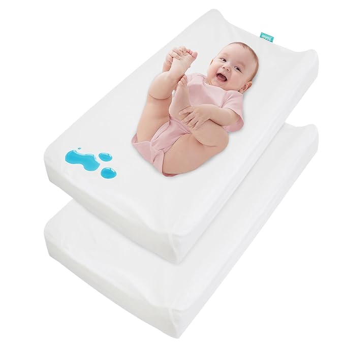 Changing Pad Cover Waterproof, 2 Pack Diaper Change Table Sheets for Baby Boys Girls, Fitted Cradle Sheets for 32"x16" Contoured Pad, Breathable & Ultra Soft, White
