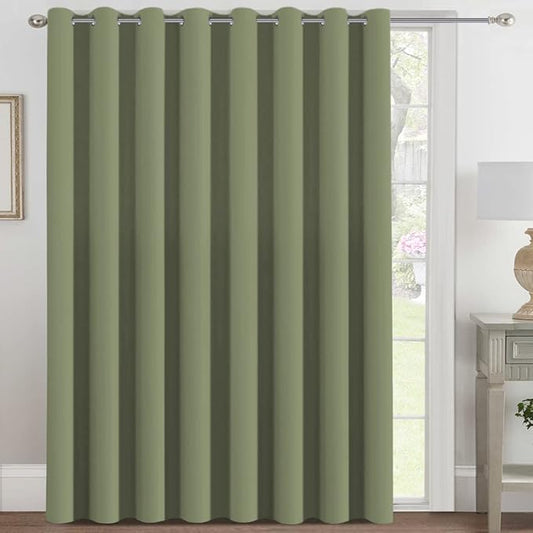 H.VERSAILTEX Blackout Patio Curtains 100 x 84 Inches for Sliding Door Extral Wide Blackout Curtain Panels Thermal Insulated Room Divider - Grommet Top, 7' Tall by 8.5' Wide - Sage