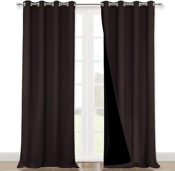 NICETOWN 100% Blackout Blinds, Set of 2, 46" x 102", Brown, Laundry Room Decor Window Treatment Curtains for Large Patio Sliding Door, Thermal Insulated Curtains for Bedroom