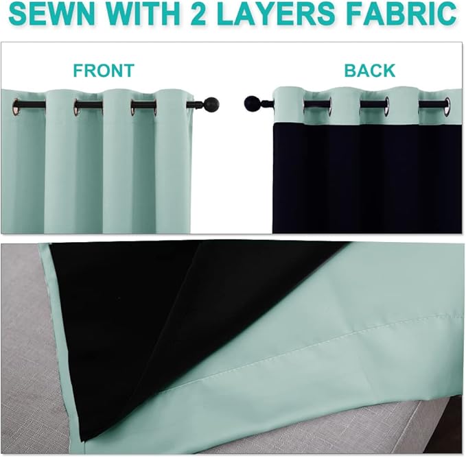 NICETOWN Aqua Blue 100% Blackout Curtains 45 inches Long, 2 Thick Layers Completely Blackout Window Treatment Thermal Insulated Lined Drapes for Small Window (1 Pair, 42 inches Width Each Panel)