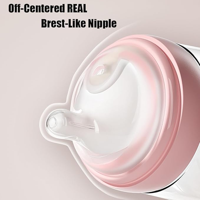 Oberni Baby Bottles with Off-Centered Natural Flow Nipple for 0+ Months Newborn, Pink/1Pack